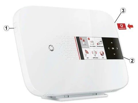Vorderseite der EasyBox 904 LTE mit WLAN/WPS-Schalter, Farbdisplay und SIM-Karten-Slot