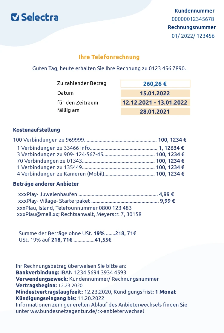 Muster Handyrechnung Aufbau